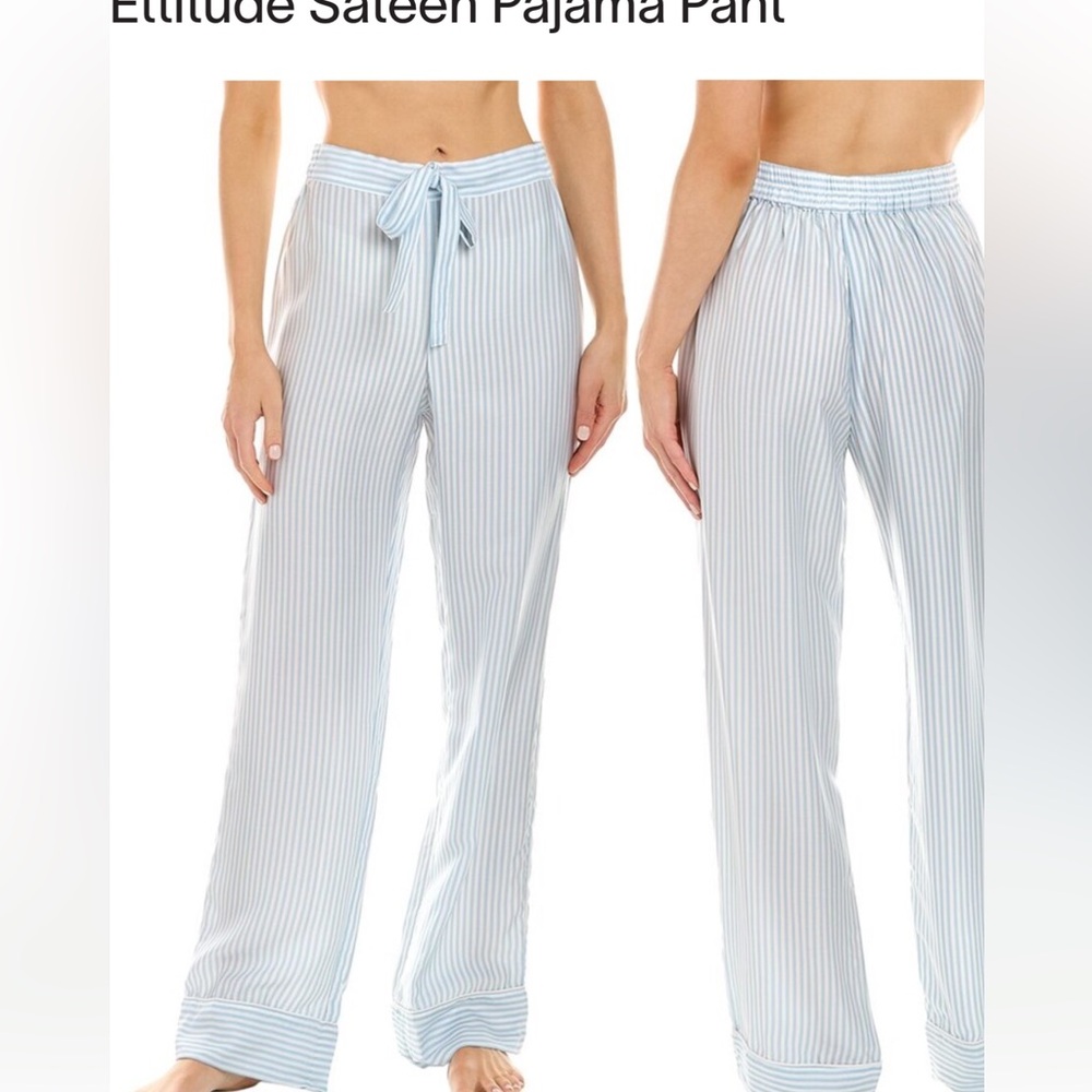 Ettitude Striped Sateen Pajama Pant - Light Blue and White BAMBOO